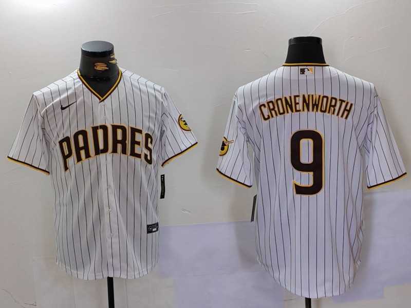 Mens San Diego Padres #9 Jake Cronenworth White Team Logo Stitched MLB Cool Base Nike Jersey